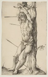 Saint Sébastien attaché à un arbre