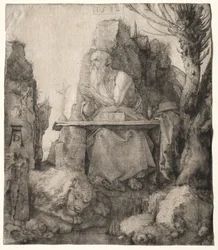 Saint Jérôme assis près d