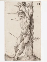 Saint Sébastien attaché à un arbre