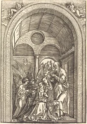 La Sainte Famille avec Deux Anges dans une Salle Voûtée
