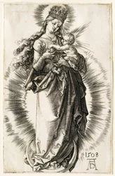 La Vierge sur le croissant de lune avec une couronne étoilée