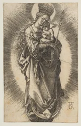 Vierge sur le croissant de lune avec sceptre et couronne étoilée