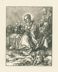 Madone sur un banc herbeux avec saint Joseph et sainte Anne