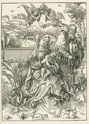 La Sainte Famille avec trois lièvres, vers 1497 (gravure sur bois)