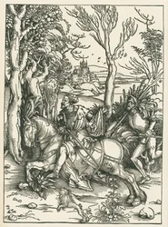 Le chevalier et le Landsknecht, vers 1496 (gravure sur bois)