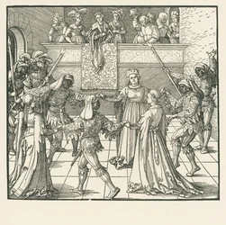 La mascarade (gravure sur bois)