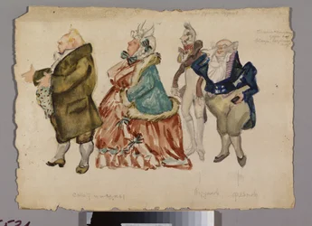 Divers costumes masculins et féminins. Projet de costume pour l