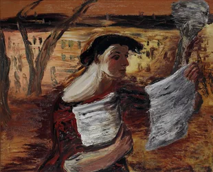 Femme avec des feuillets