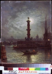 Clair de lune sur la Neva près de la Bourse de Saint-Pétersbourg