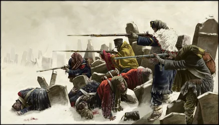 Retraite française en Russie, dans un cimetière, hiver 1812, 2024