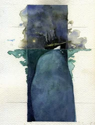 Vue du paquebot transatlantique Titanic au moment du naufrage les 14 et 15 avril 1912, causé par la collision avec un iceberg.