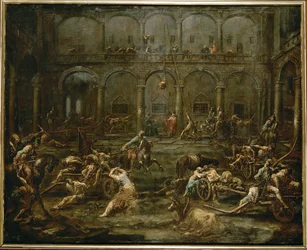 Arrivée des galériens dans la prison de Gênes (peinture sur toile)