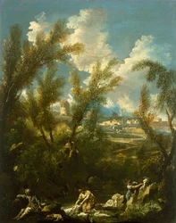 Paysage avec lavandière, vers 1715