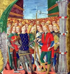 Initiale historiée N représentant Saint Maurice et la Légion Thébaine, École de Lombardie, vers 1499-1511