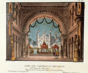 Le vestibule du château de Montolino en Bretagne. Scénographie pour la représentation au Teatro alla Scala en 1829 de l