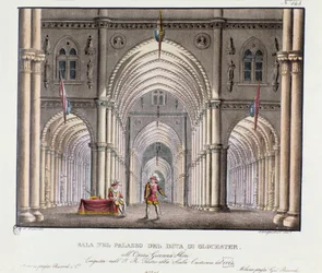 Vue de la salle du palais du duc de Gloucester Scénographie pour la représentation de l