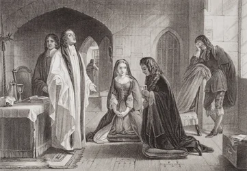 Lord William Russell recevant le sacrement avant son exécution le 21 juillet 1683, tiré de 