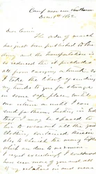 Lettre signée A.E. Steen, camp près de Van Buren, à sa cousine Mme Mary Walker, Van Buren, Ark., 1er décembre 1862