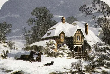 Retour à la maison dans la neige (gravure)