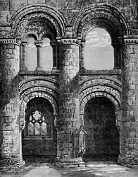 Arches normandes dans la nef, abbaye de Jedburgh, vers 1880, 1897