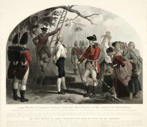 Derniers mots du capitaine Nathan Hale?, pub. 1858 (gravure en couleur)