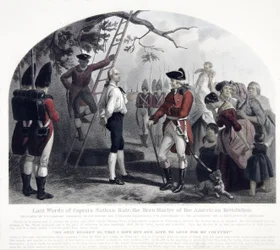 Dernières paroles du capitaine Nathan Hale, pub. 1858 (gravure colorée à la main)