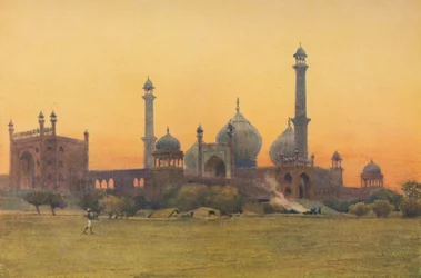 La mosquée Jama Masjid, Delhi - Au coucher du soleil, vers 1880-1905
