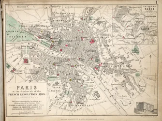 Carte de Paris au début de la Révolution française, 1789, publiée par William Blackwood and Sons, Édimbourg et Londres, 1848