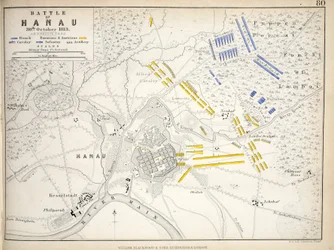 Carte de la bataille de Hanau, publiée par William Blackwood and Sons, Édimbourg et Londres, 1848