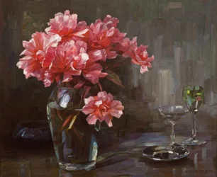 A. Köster, fleurs dans un vase en verre