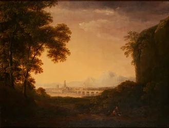 Figures dans un paysage boisé italien