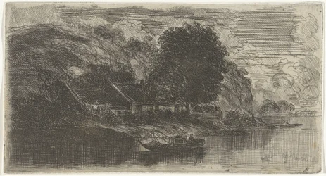Vue sur la rive gauche de la Meuse avec le café De Rode Haan