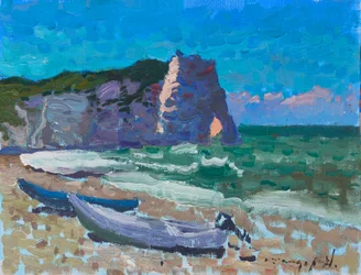 Falaises en bord de mer et bateaux