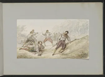 Paysage avec hommes en duel