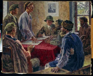 Une réunion du comité des paysans pauvres en 1918