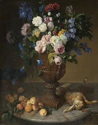 Urne de fleurs avec fruits et lièvre, 1715