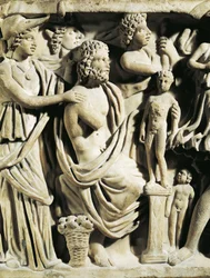 Sarcophage en marbre, Relief représentant le mythe de Prométhée, Détail, Athéna aidant Prométhée pendant qu