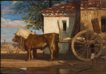 Bœufs devant une ferme à Le Verrier, vers 1853