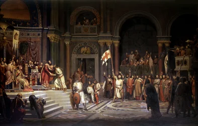 Godefroy de Bouillon reçu par Alexis Comnène, empereur de Constantinople, en 1097, lors de la défense de la ville contre les Turcs pendant la première croisade de 1096-1099, 1842