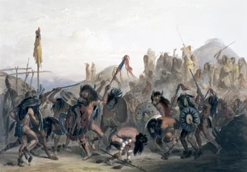 Danse du Bison des Indiens Mandan devant leur Loge de Médecine à Mih-Tutta-Hankush, 1843