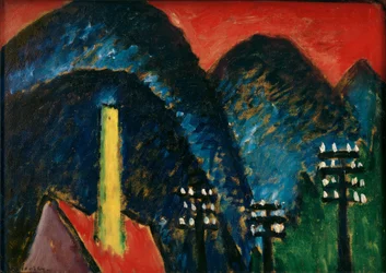 Montagnes bleues (Paysage avec cheminée jaune)