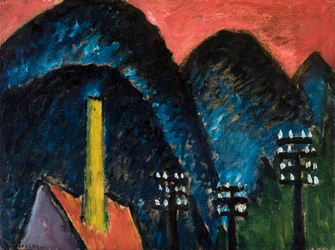 Montagnes bleues Paysage avec cheminée jaune, 1912