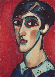 Tête allongée en brun rougeâtre (Grande tête de femme sur fond rouge)
