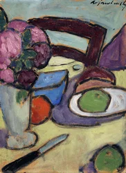 Nature morte avec chaise et bouquet