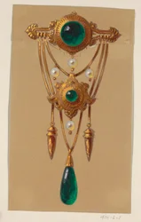 Conception pour une broche en or et cabochon