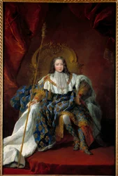 Portrait de Louis XV (1710-1774) enfant sur son trône, revêtu du costume et des insignes du sacre, 1723. Dimensions : 2,26 x 1,8 m