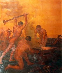 La forge, panneau gauche du triptyque des cheminots