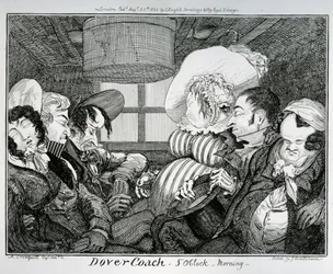 Dover Coach, 5 heures du matin, gravé par George Cruikshank, 1826
