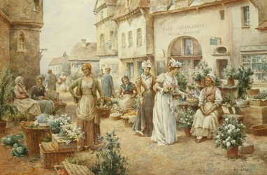 Un marché aux fleurs, France, 1900