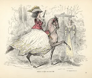 Costume de chasse pour femme, époque du roi Louis XIII de France